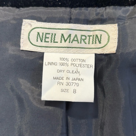 90s NEIL MARTIN BLACK VELVET BLAZER COTTON CROPPED COLLARLESS & 3/4 SLEEVES SZ 8 - Picture 9 of 9